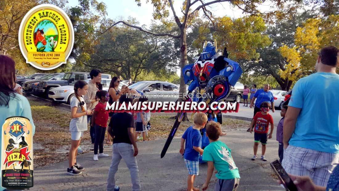 Southwest Ranches Optimus Prime Giant transformer party character at kids birthday party