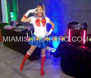 a girl in a Sailor Moon costume posing at a party place