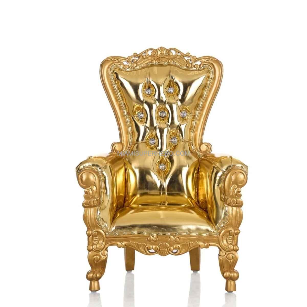 Gold royal baby throne rental for first birthday party setup