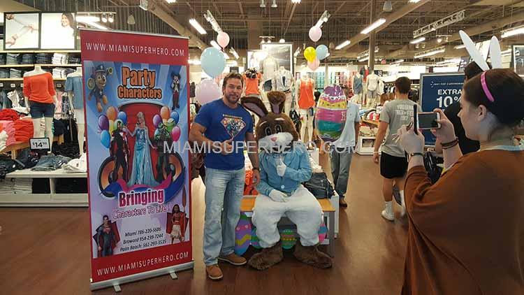 Easter Bunny egg hunt event at Sawgrass Mills Mall in Sunrise Florida with Miami Superhero team