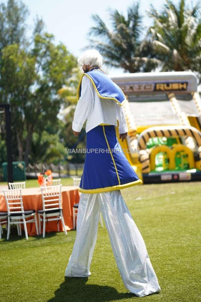 Kurapika character on 10 ft stilts at a birthday party